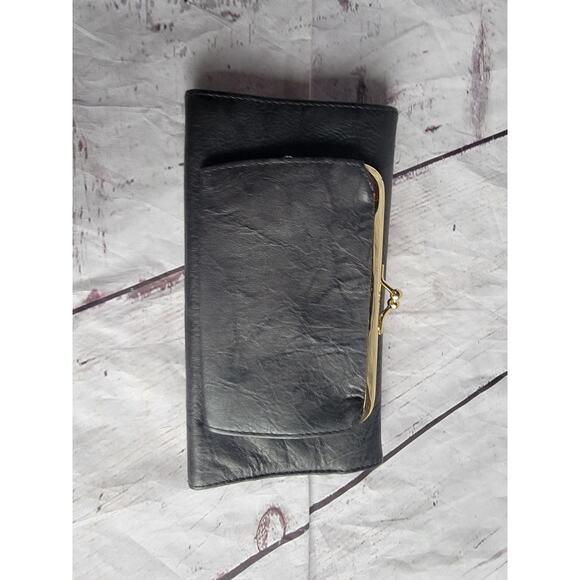 Buxton Julia Clutch Checkbook Wallet Navy Blue Leather Kisslock Coin Purse - Picture 6 of 10